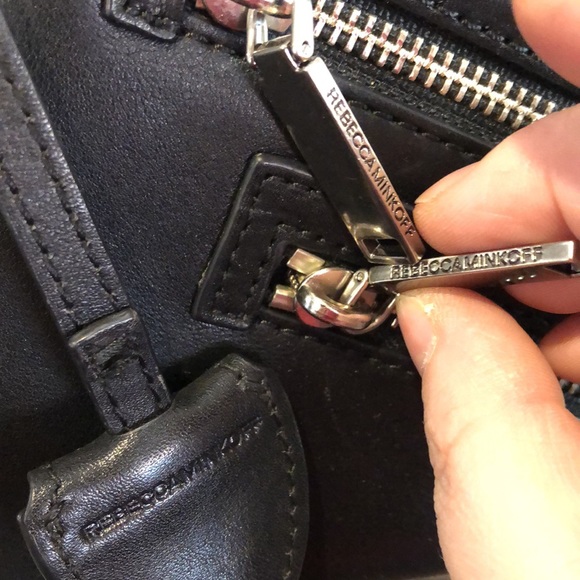 REBECCA MINKOFF Black Leather Two Top Handle Cross Body w Adjustable Strap - Picture 9 of 17